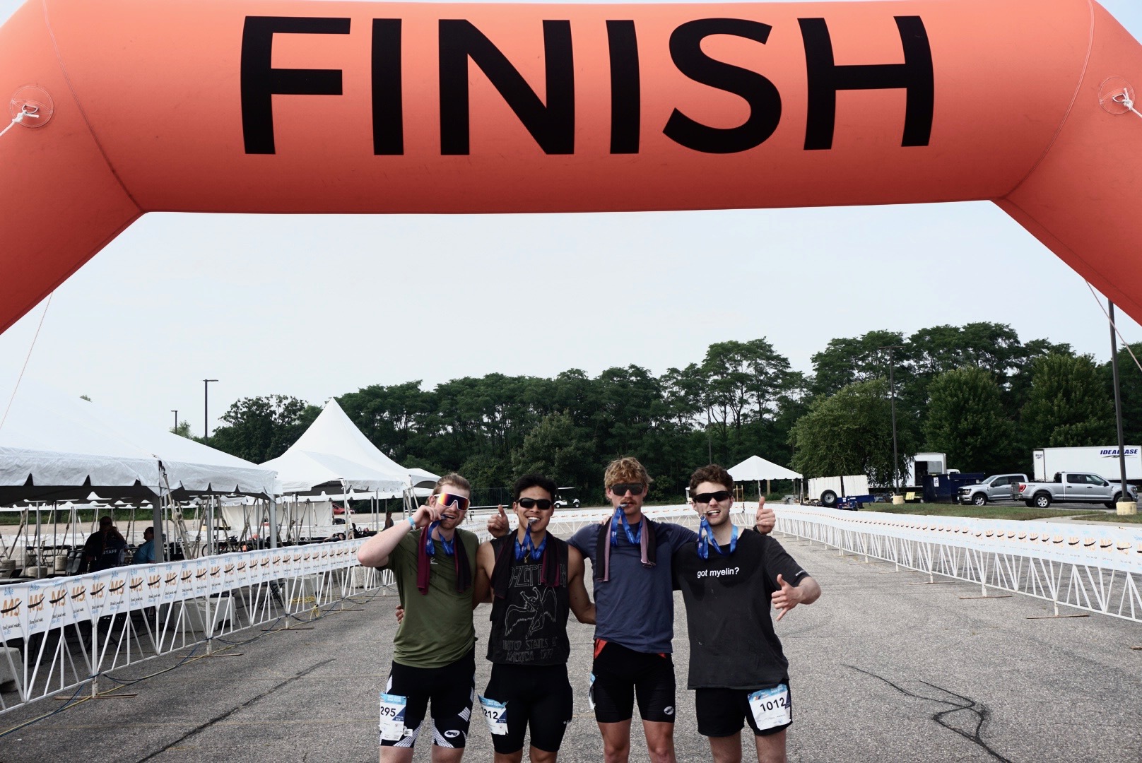 Photo of my friends and I after biking 150 miles in a weekend for BikeMS